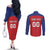 Custom Liechtenstein Football Couples Matching Off The Shoulder Long Sleeve Dress and Long Sleeve Button Shirt Come On The Blue-Reds