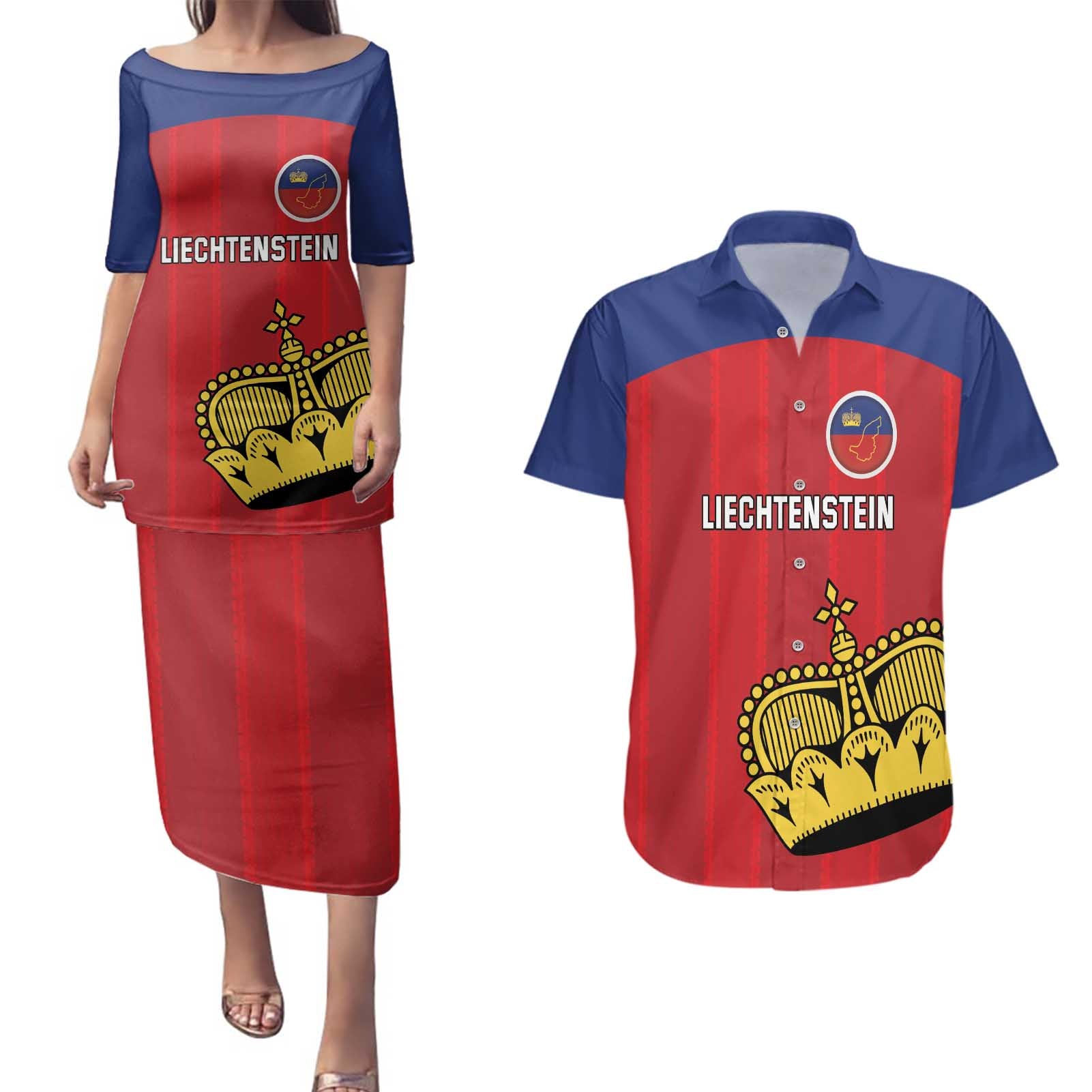 Custom Liechtenstein Football Couples Matching Puletasi and Hawaiian Shirt Come On The Blue-Reds