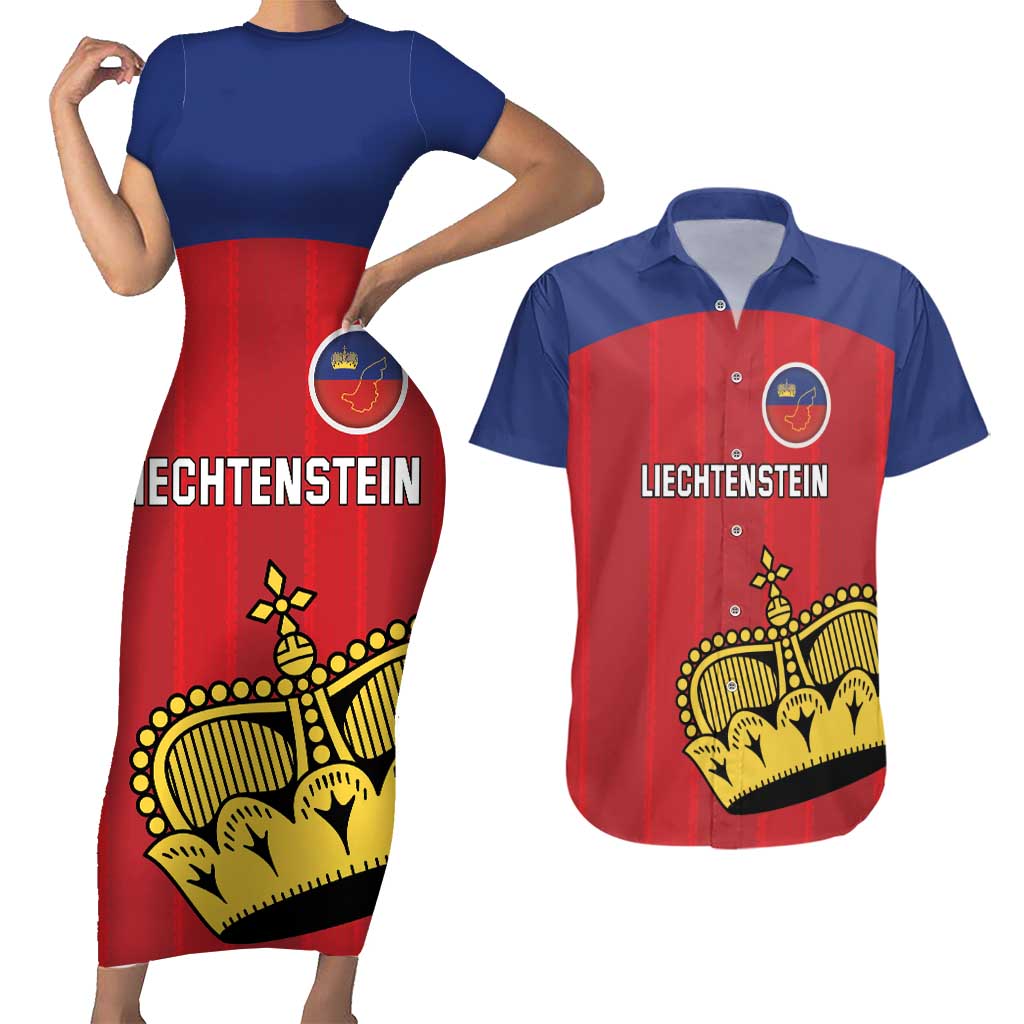 Custom Liechtenstein Football Couples Matching Short Sleeve Bodycon Dress and Hawaiian Shirt Come On The Blue-Reds