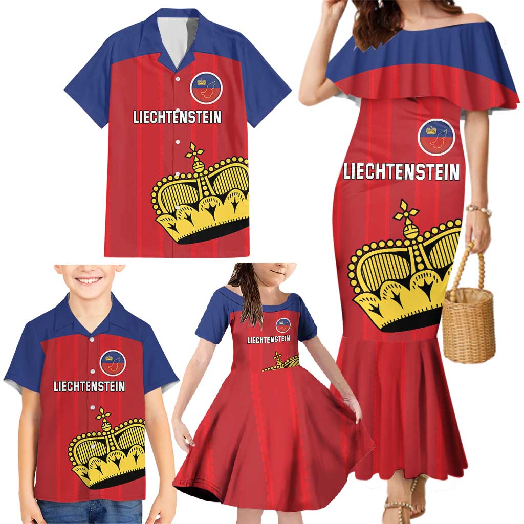 Custom Liechtenstein Football Family Matching Mermaid Dress and Hawaiian Shirt Come On The Blue-Reds