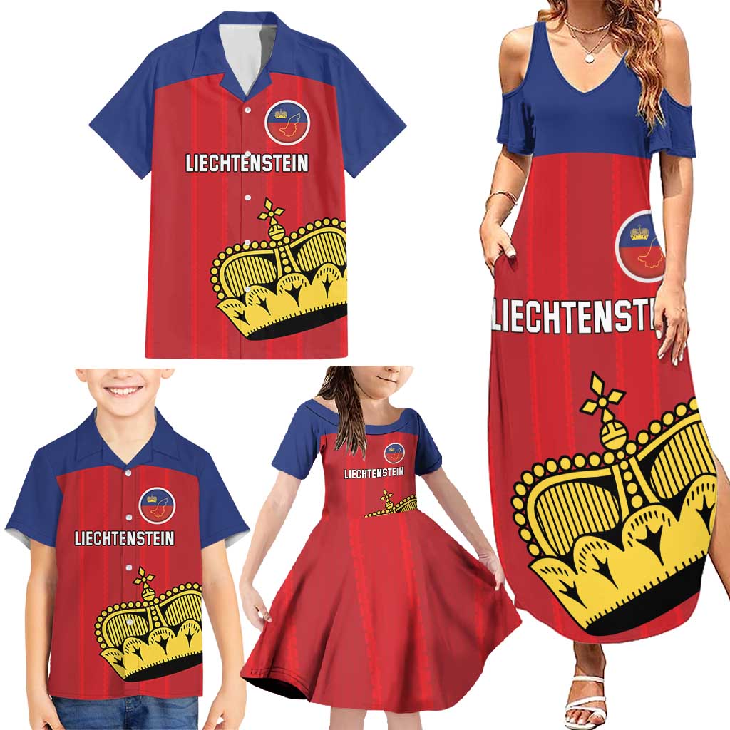 Custom Liechtenstein Football Family Matching Summer Maxi Dress and Hawaiian Shirt Come On The Blue-Reds