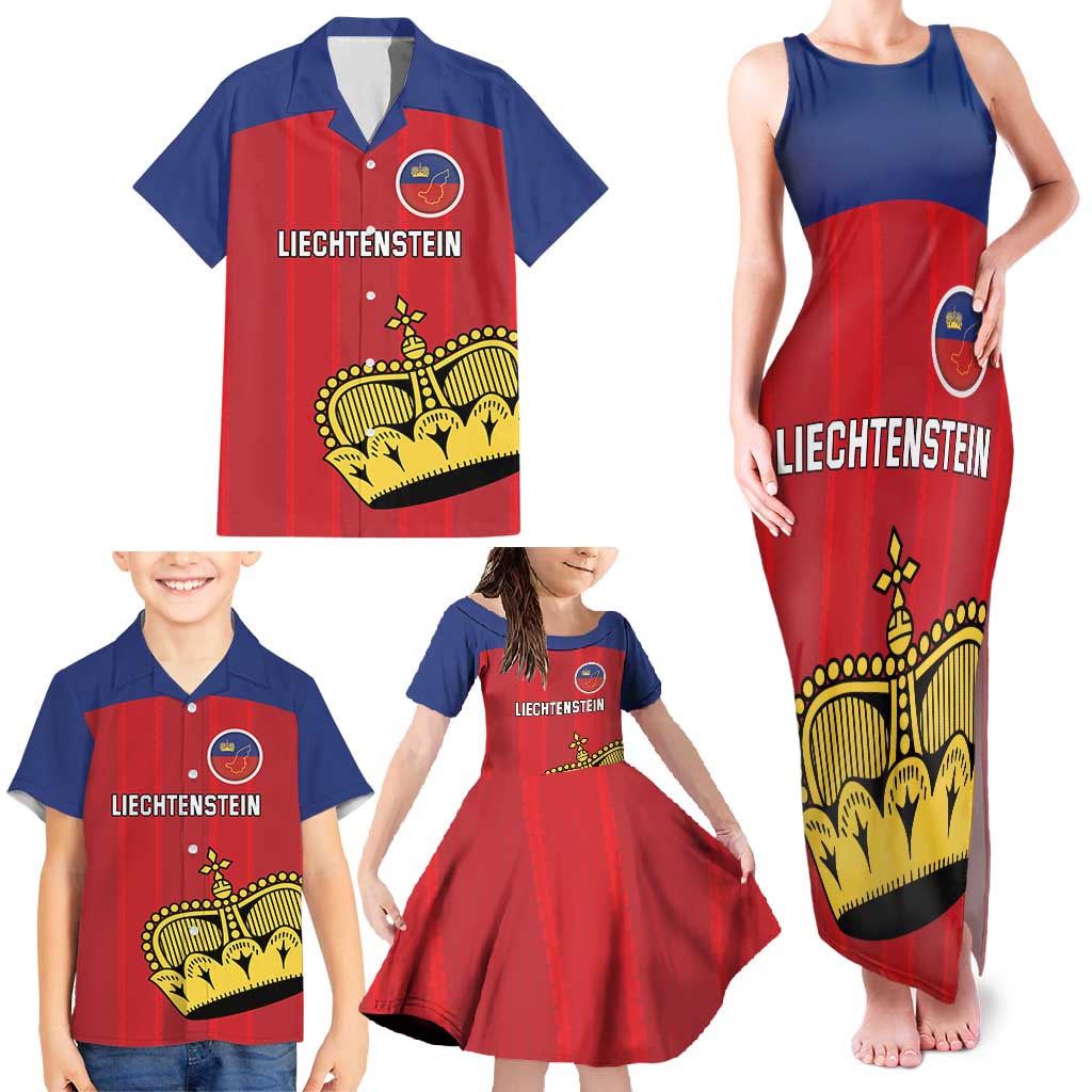 Custom Liechtenstein Football Family Matching Tank Maxi Dress and Hawaiian Shirt Come On The Blue-Reds