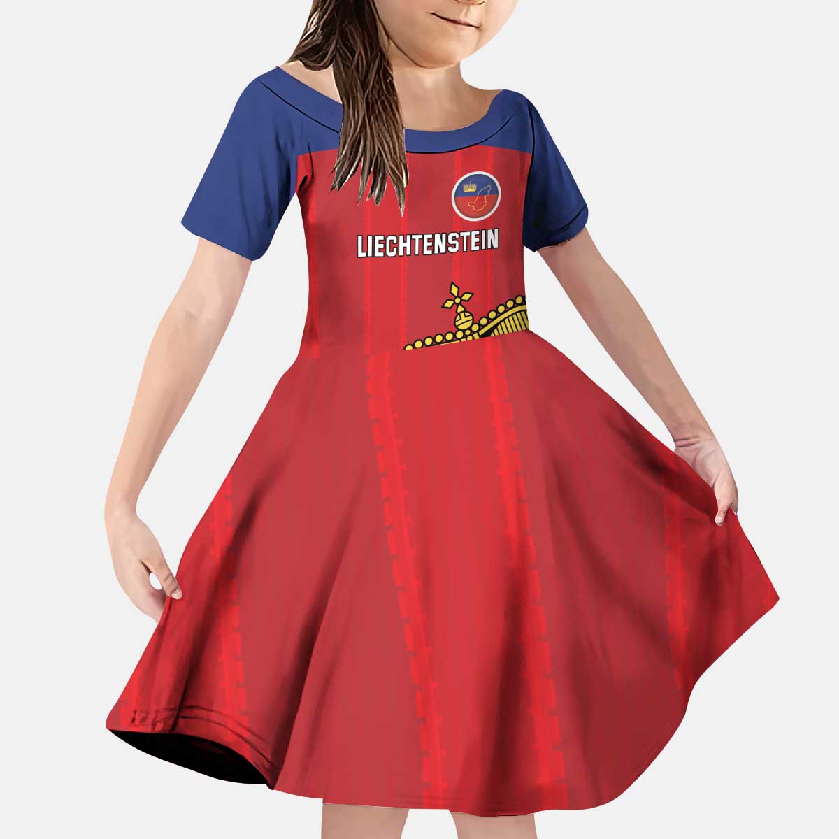 Custom Liechtenstein Football Kid Short Sleeve Dress Come On The Blue-Reds