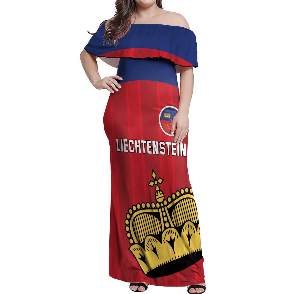 Custom Liechtenstein Football Off Shoulder Maxi Dress Come On The Blue-Reds