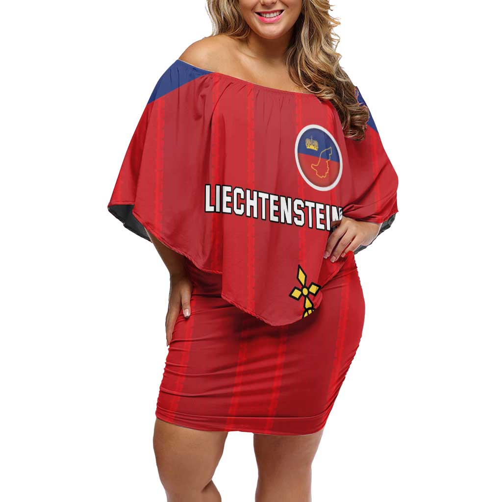 Custom Liechtenstein Football Off Shoulder Short Dress Come On The Blue-Reds