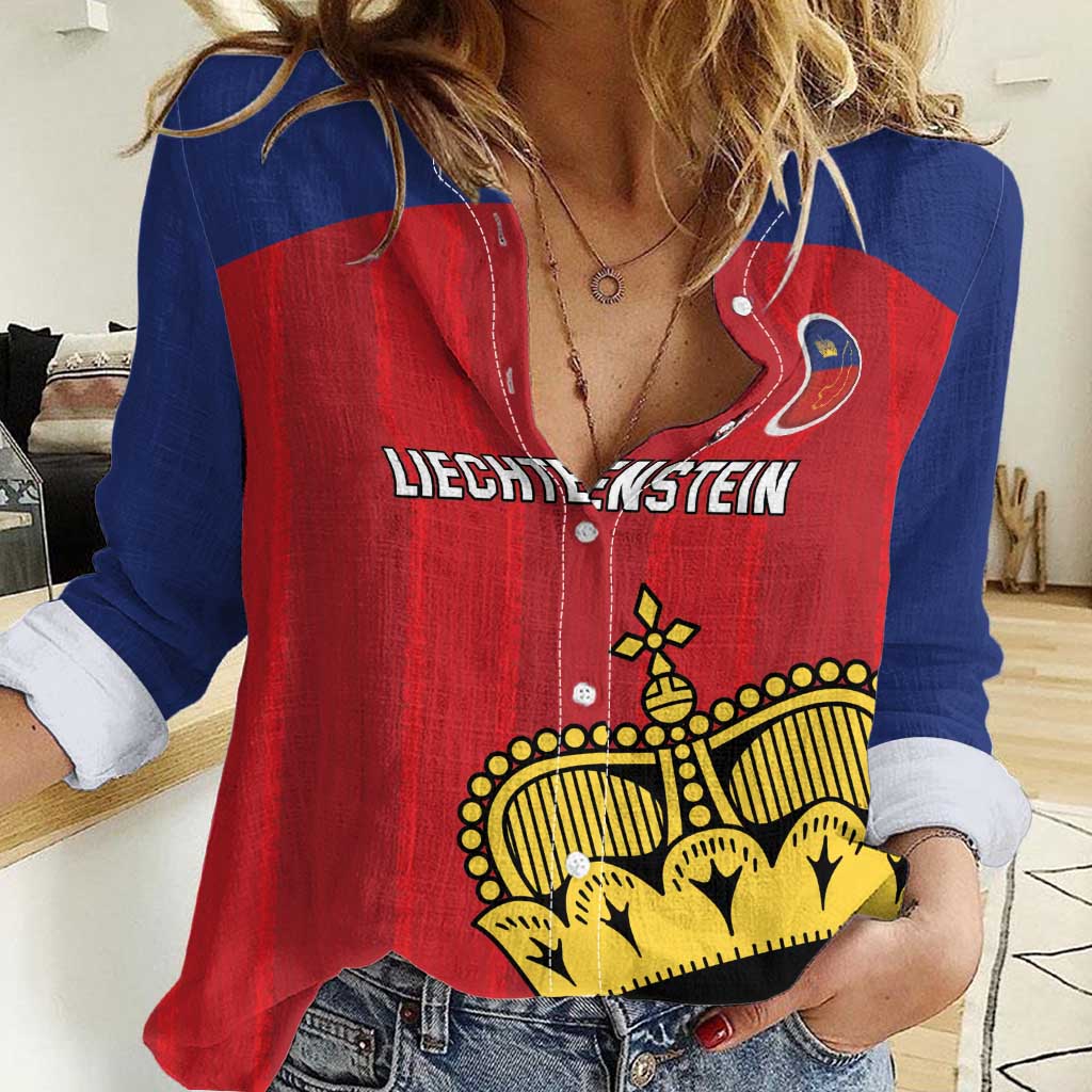 Custom Liechtenstein Football Women Casual Shirt Come On The Blue-Reds