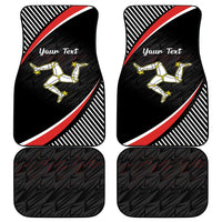 Black car mat set with red and white diagonal stripe border and yellow horse graphic