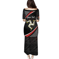 Black long dress with red stripe, horse graphic, 'Your Text' on back