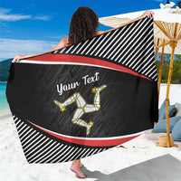 Black personalized sarong with red and white stripes, football graphic and Your Text.