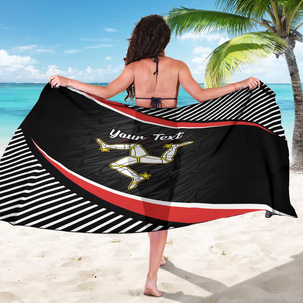 Black sarong with red border and striped pattern, Your Text and football graphic.