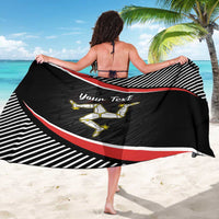 Black sarong with red border and striped pattern, Your Text and football graphic.