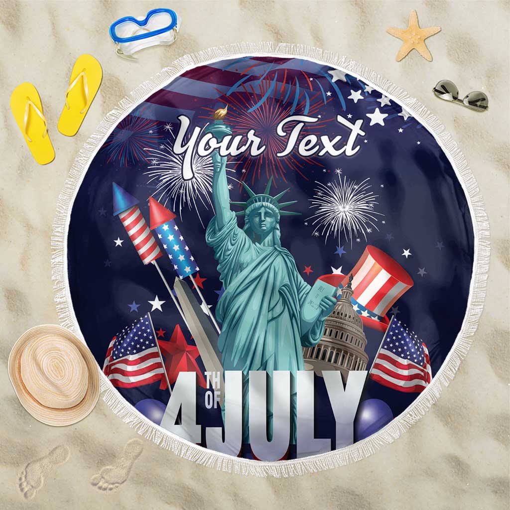 Personalized United States Independence Day Beach Blanket Statue of Liberty for 4th of July