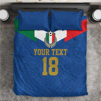 Blue football bedding set with Italy crest, 'YOUR TEXT' and number 18