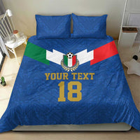 Blue football bedding set with Italy crest design, 'YOUR TEXT' and number 18