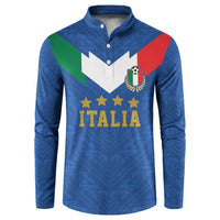 Blue Italy football button henley sweatshirt with crest and ITALIA print, long sleeves