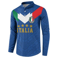 Blue Italy football button henley sweatshirt with crest and ITALIA print, long sleeves