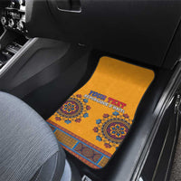 Yellow dashiki-pattern front car mat with “YOUR TEXT” and “Republique d’Haiti” print