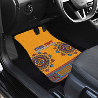 Yellow dashiki-pattern car mat with “YOUR TEXT” and circular “Republique d’Haiti” design