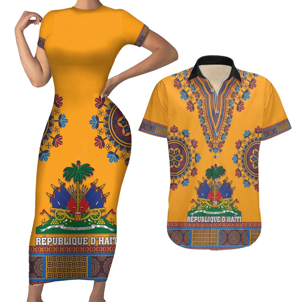 Personalized Haiti Dashiki Couples Matching Short Sleeve Bodycon Dress and Hawaiian Shirt - Wonder Print Shop