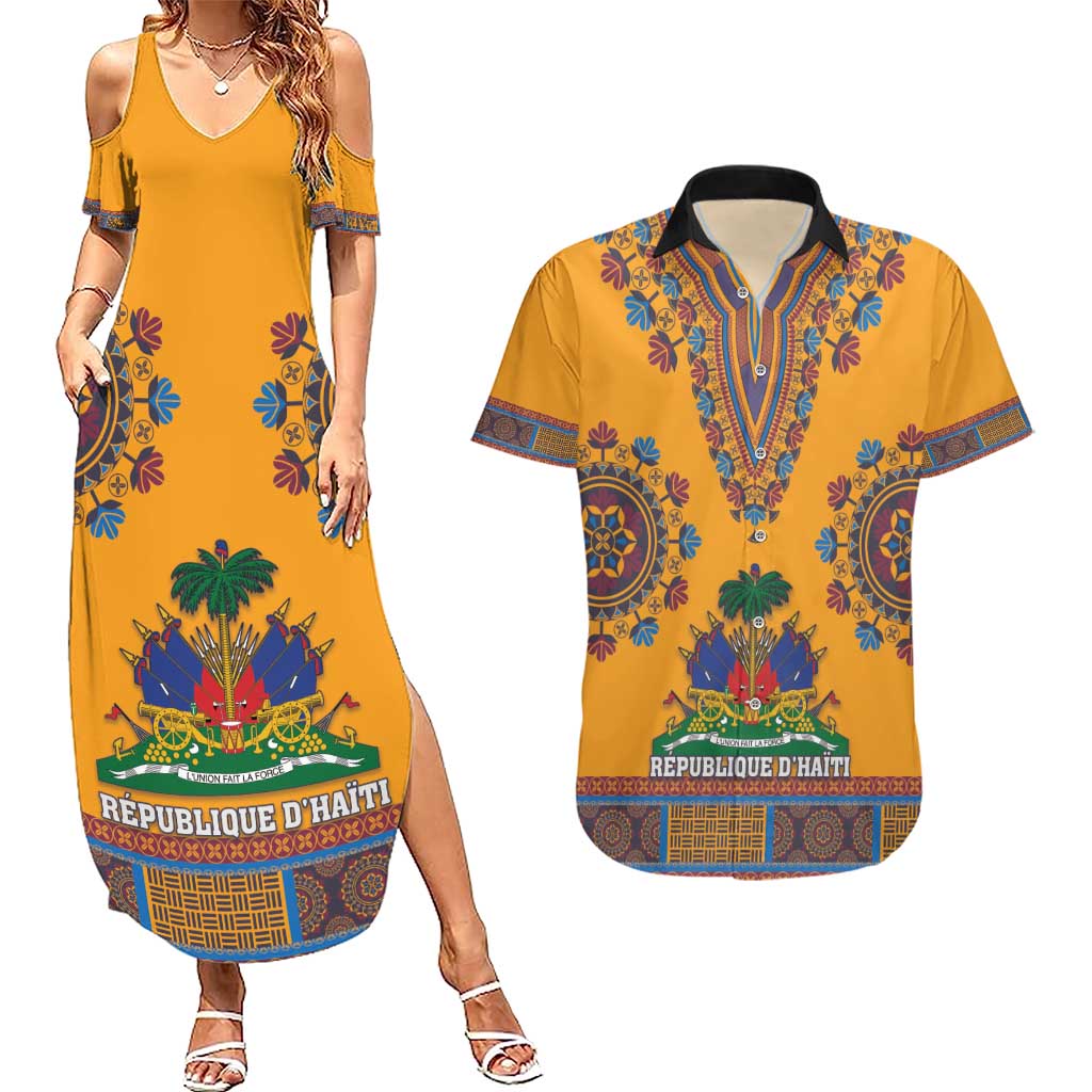 Personalized Haiti Dashiki Couples Matching Summer Maxi Dress and Hawaiian Shirt - Wonder Print Shop