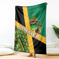 Jamaica lion Rastafarian blanket with centered lion crest and diagonal flag stripes