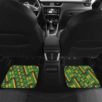 Rear car floor mats, green Kente triangle pattern with Jamaica crest and yellow stripes