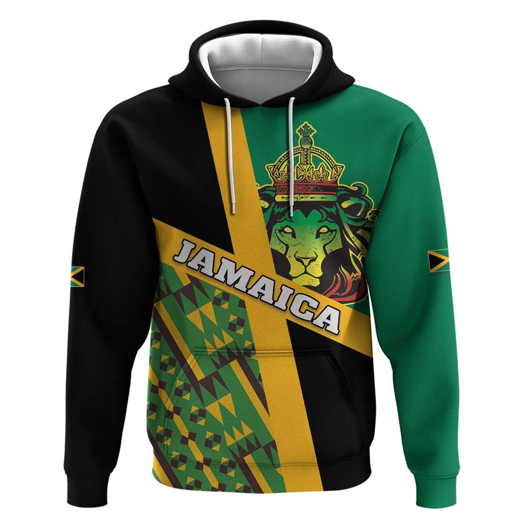 Jamaica Lion Rastafarian Hoodie With Kente Pattern - Wonder Print Shop