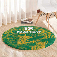 Round green carpet with yellow '13' and large 'YOUR TEXT' text in center