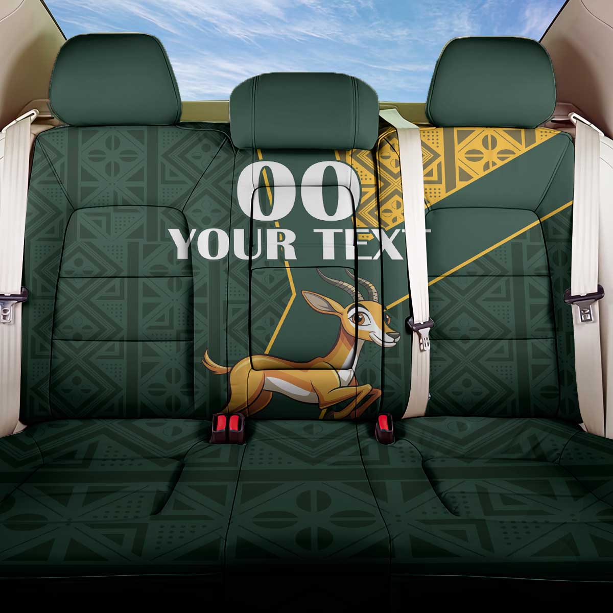 Custom South Africa Springbok Jumping Back Car Seat Cover With Kente Patterns - Wonder Print Shop