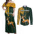 Custom South Africa Springbok Jumping Couples Matching Off Shoulder Maxi Dress and Long Sleeve Button Shirt With Kente Patterns - Wonder Print Shop