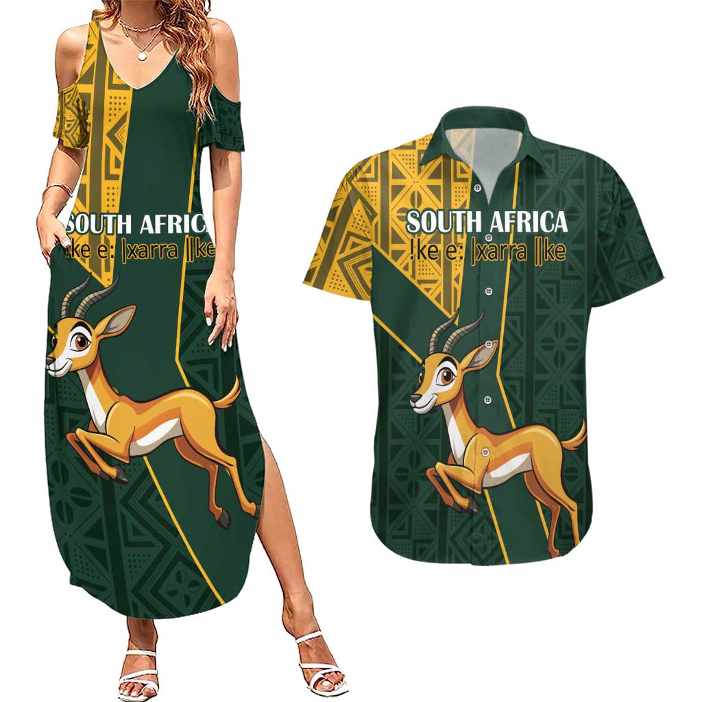 Custom South Africa Springbok Jumping Couples Matching Summer Maxi Dress and Hawaiian Shirt With Kente Patterns - Wonder Print Shop