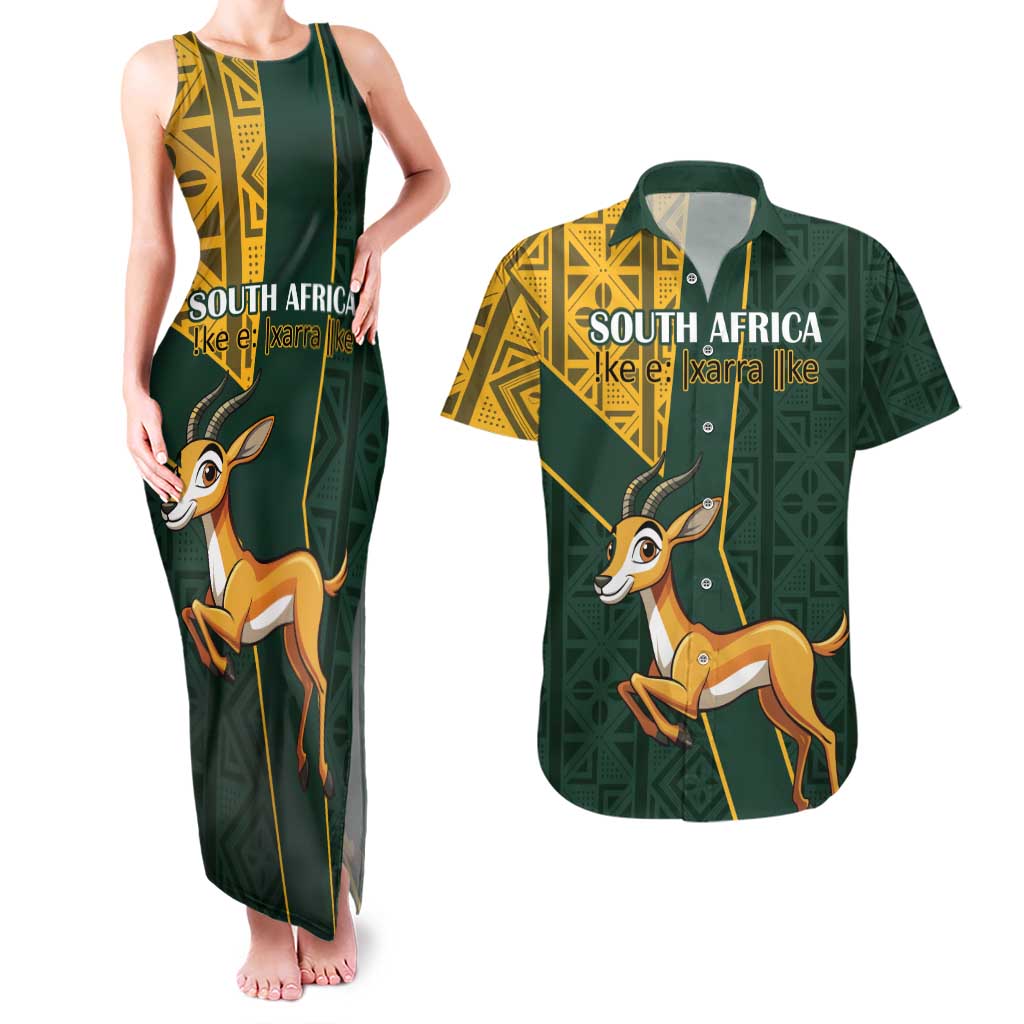 Custom South Africa Springbok Jumping Couples Matching Tank Maxi Dress and Hawaiian Shirt With Kente Patterns - Wonder Print Shop