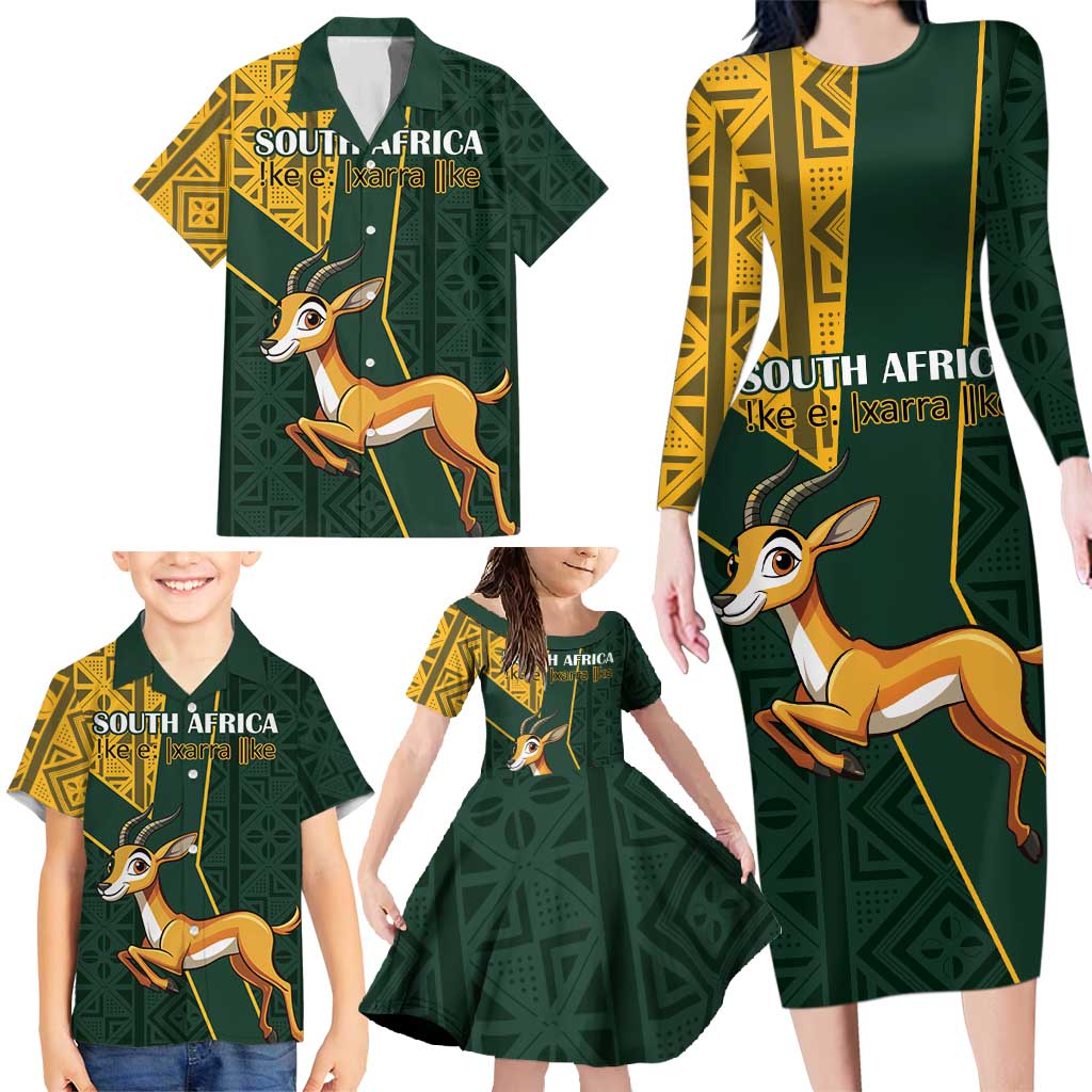 Custom South Africa Springbok Jumping Family Matching Long Sleeve Bodycon Dress and Hawaiian Shirt With Kente Patterns - Wonder Print Shop