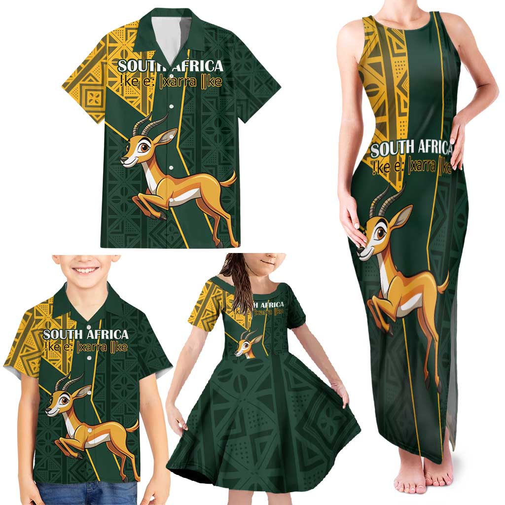 Custom South Africa Springbok Jumping Family Matching Tank Maxi Dress and Hawaiian Shirt With Kente Patterns - Wonder Print Shop