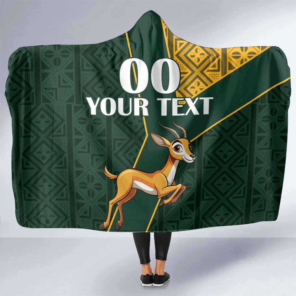 Custom South Africa Springbok Jumping Hooded Blanket With Kente Patterns