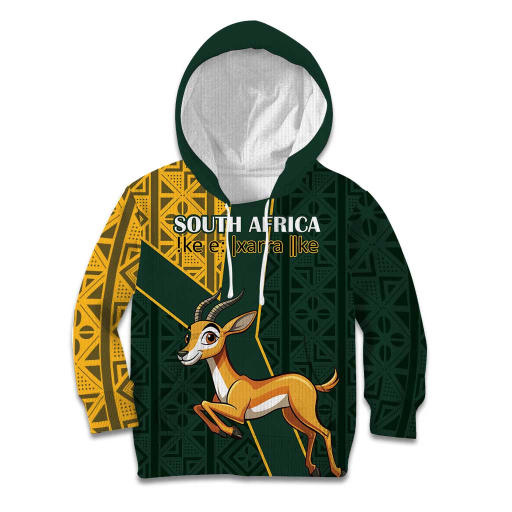 Custom South Africa Springbok Jumping Kid Hoodie With Kente Patterns - Wonder Print Shop