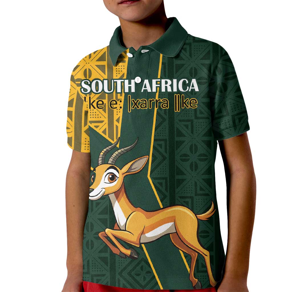 Custom South Africa Springbok Jumping Kid Polo Shirt With Kente Patterns - Wonder Print Shop