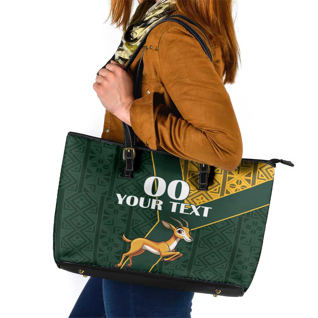 Custom South Africa Springbok Jumping Leather Tote Bag With Kente Patterns