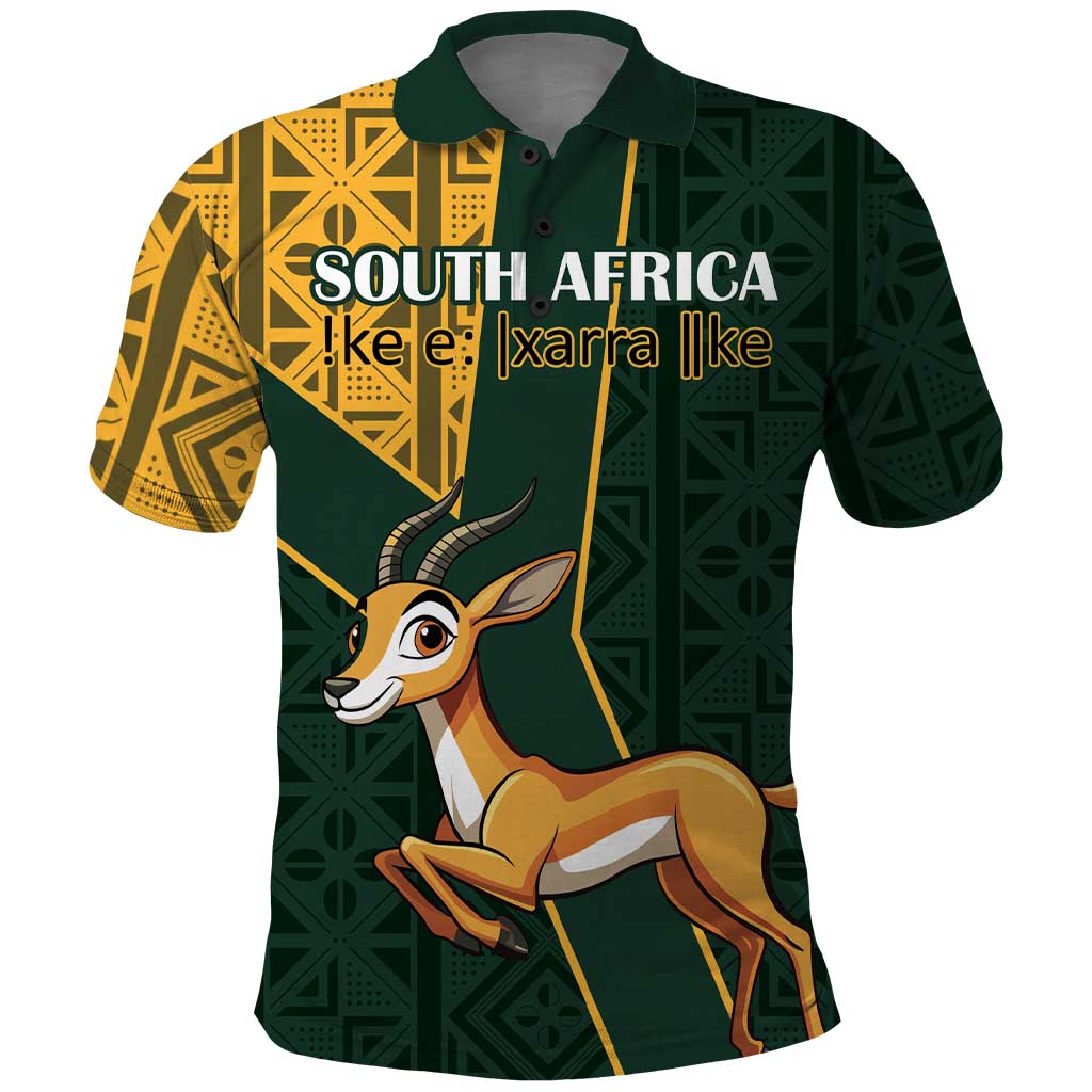 Custom South Africa Springbok Jumping Polo Shirt With Kente Patterns - Wonder Print Shop