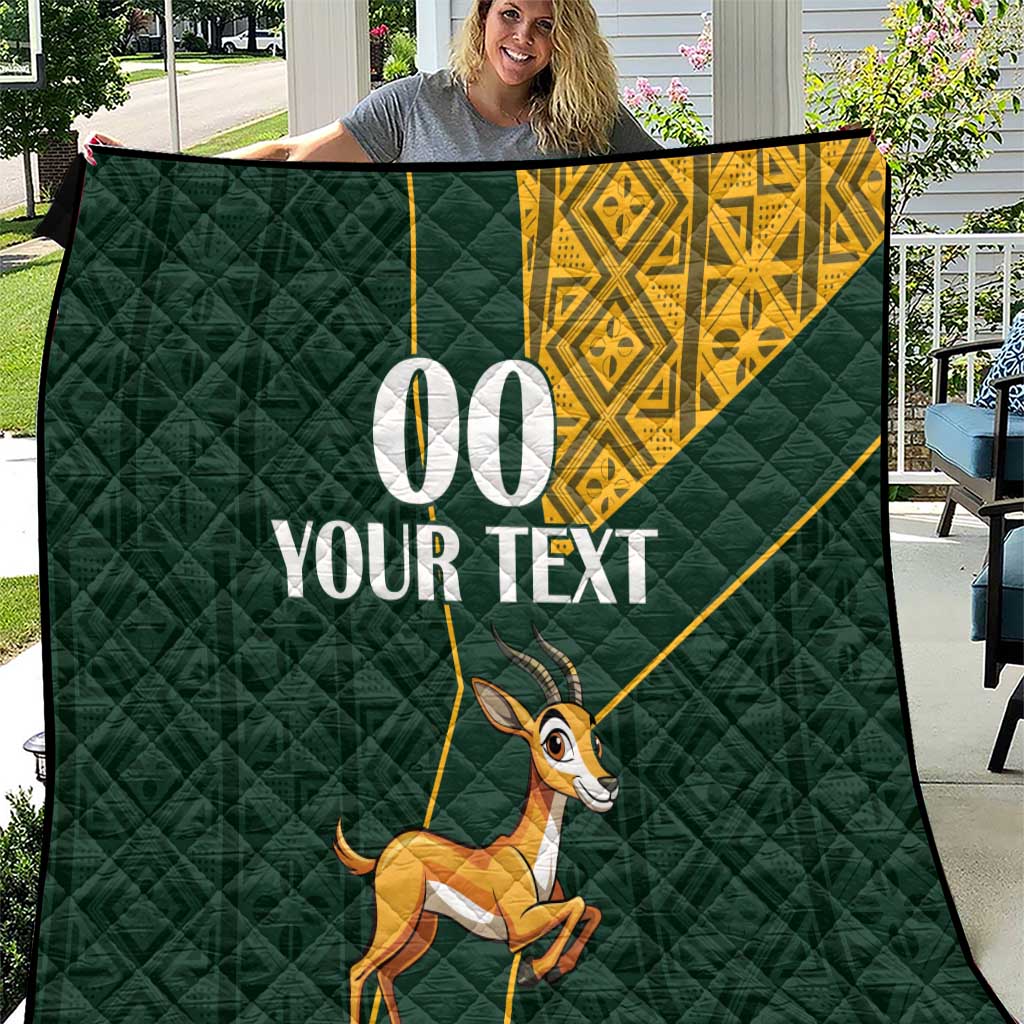 Custom South Africa Springbok Jumping Quilt With Kente Patterns