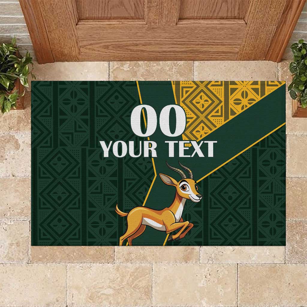 Custom South Africa Springbok Jumping Rubber Doormat With Kente Patterns - Wonder Print Shop