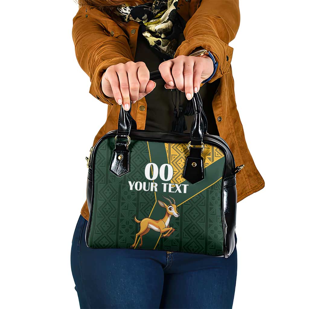 Custom South Africa Springbok Jumping Shoulder Handbag With Kente Patterns