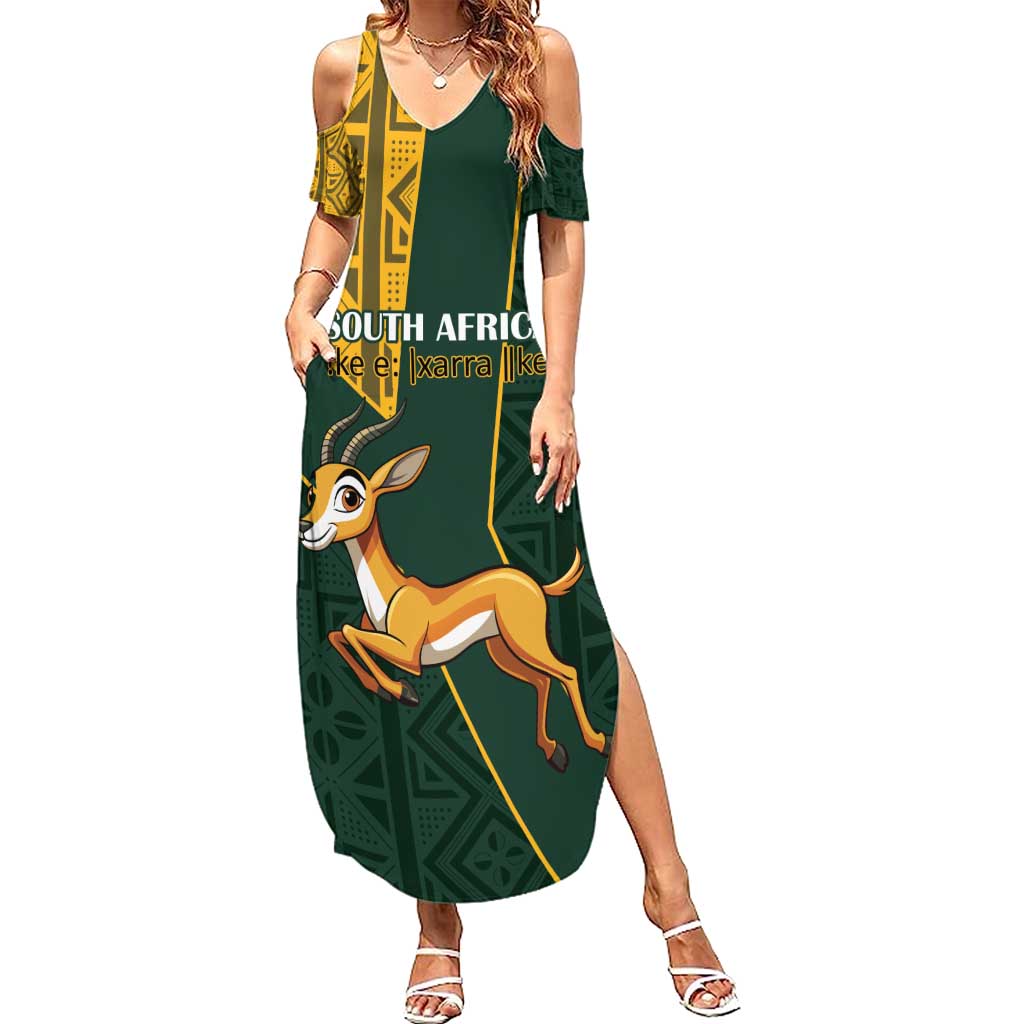 Custom South Africa Springbok Jumping Summer Maxi Dress With Kente Patterns - Wonder Print Shop