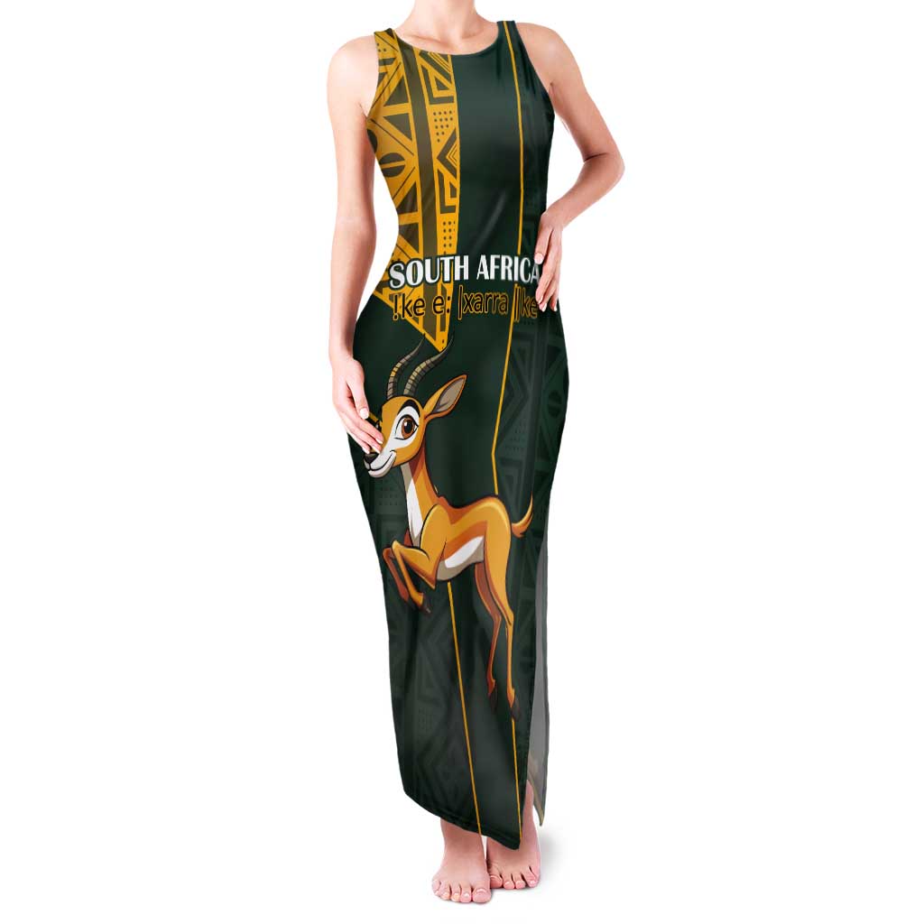 Custom South Africa Springbok Jumping Tank Maxi Dress With Kente Patterns - Wonder Print Shop