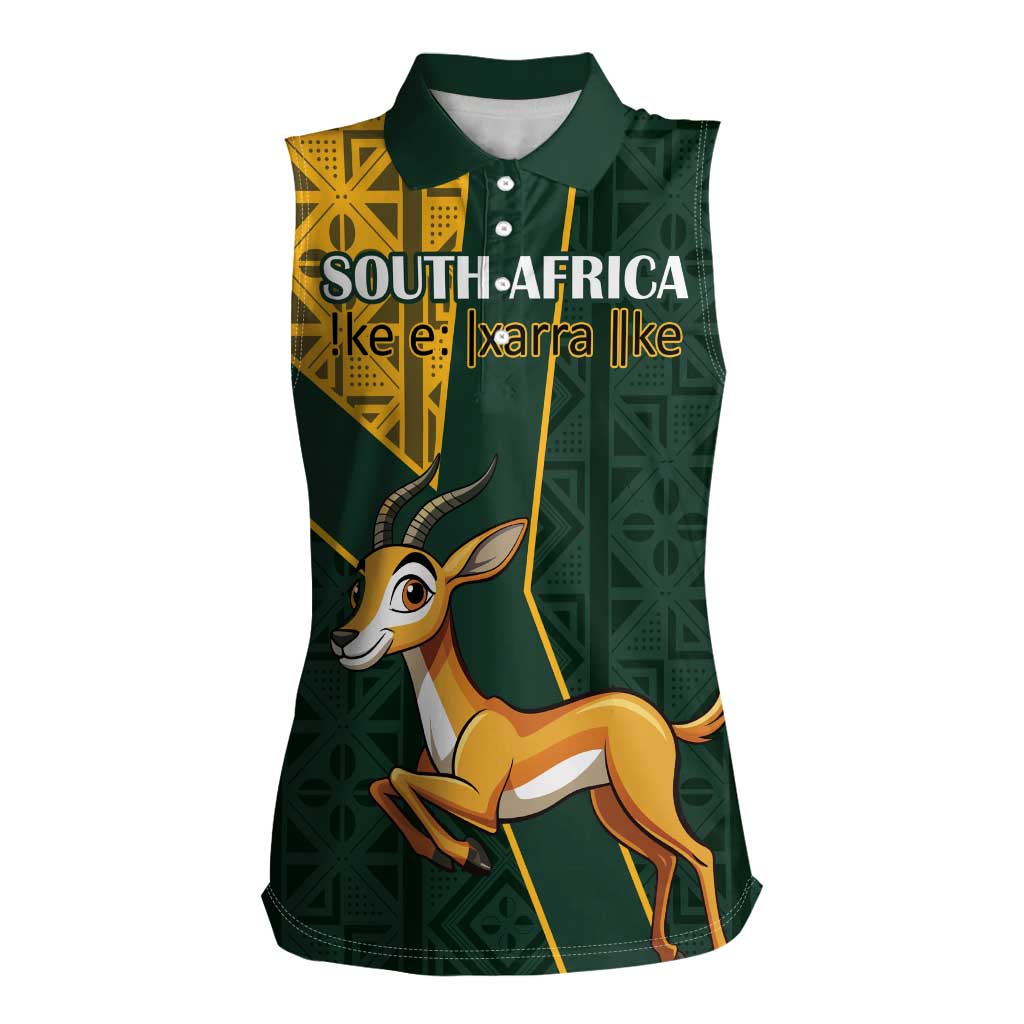 Custom South Africa Springbok Jumping Women Sleeveless Polo Shirt With Kente Patterns