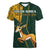 Custom South Africa Springbok Jumping Women V-Neck T-Shirt With Kente Patterns