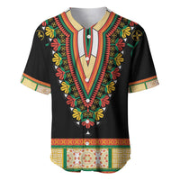 Black V-neck baseball jersey with colorful floral embroidery and button placket