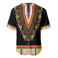 Black V-neck baseball jersey back with colorful floral embroidery and striped collar