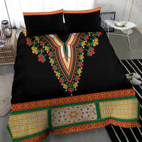 Black dashiki bedding set with colorful floral and V-shaped embroidered neckline design