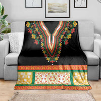 Black embroidered dashiki throw blanket with colorful V neckline and geometric side panels